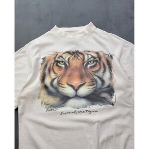 Vintage 1990s Eyes Of The Tiger Habitat White Cotton T-shirt M